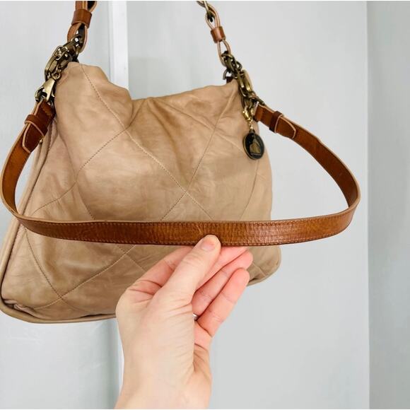 Lanvin Paris Quilted Tan Leather Shoulder Bag with Charm - Designer Luxury Purse - Picture 4 of 9